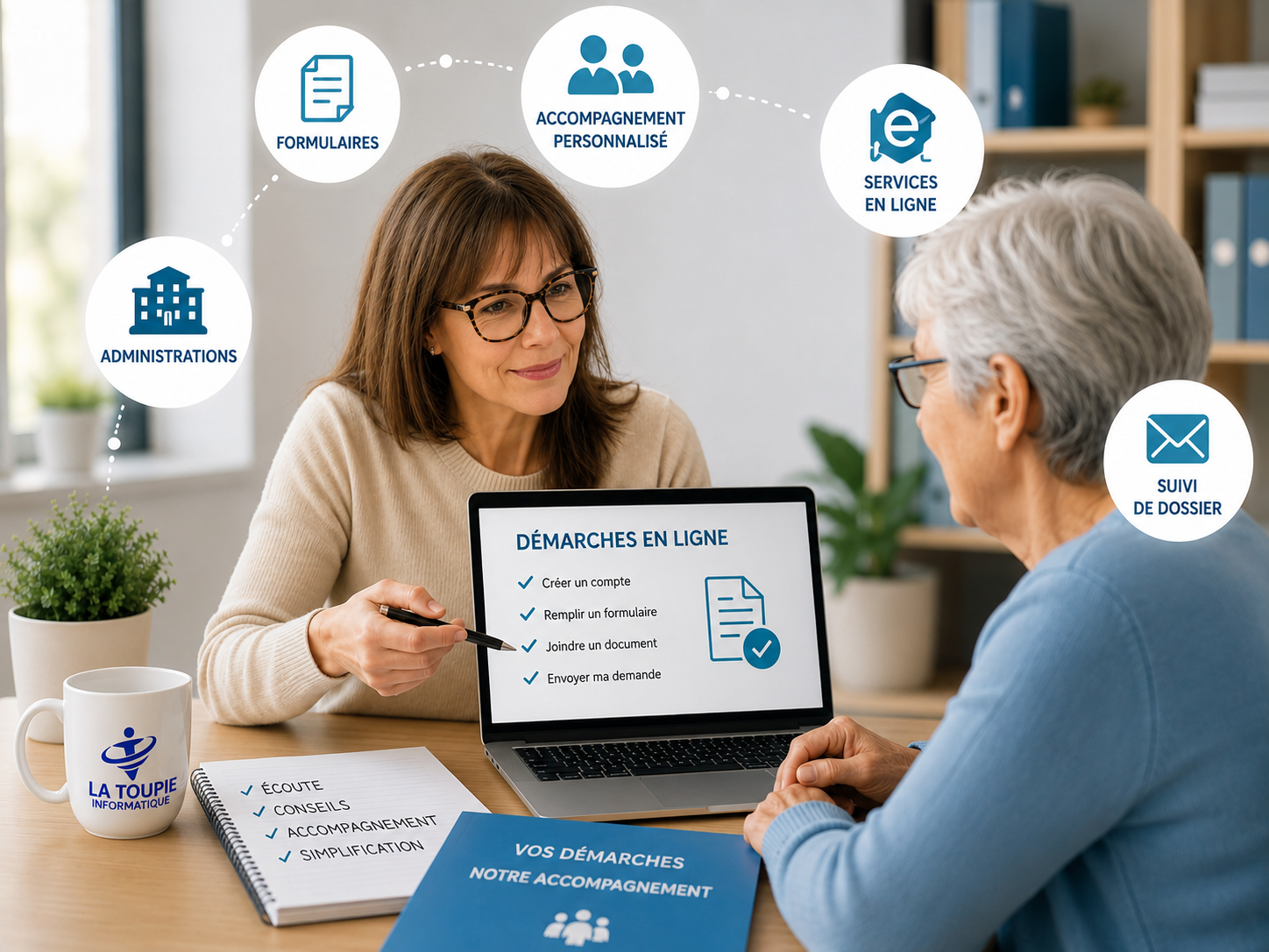 Accompagnement personnalisé d’une personne pour réaliser ses démarches administratives en ligne