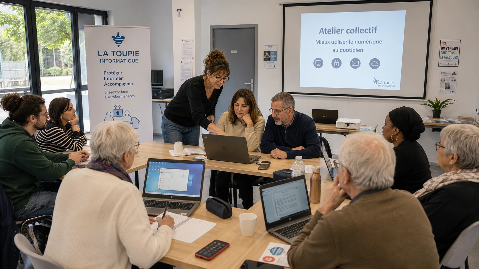 Atelier collectif d’apprentissage du numérique organisé pour les usagers d’une structure