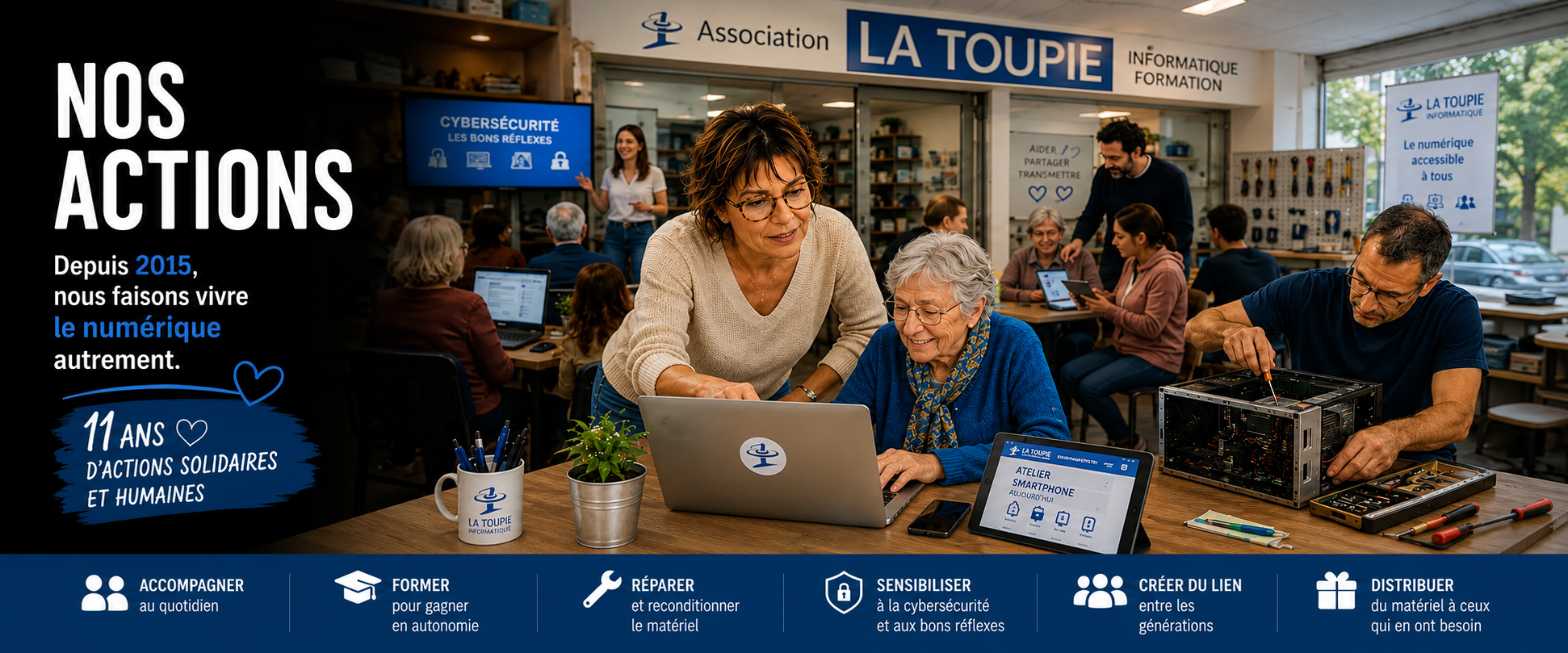 Les actions solidaires de La Toupie Informatique pour accompagner, former, réparer et sensibiliser